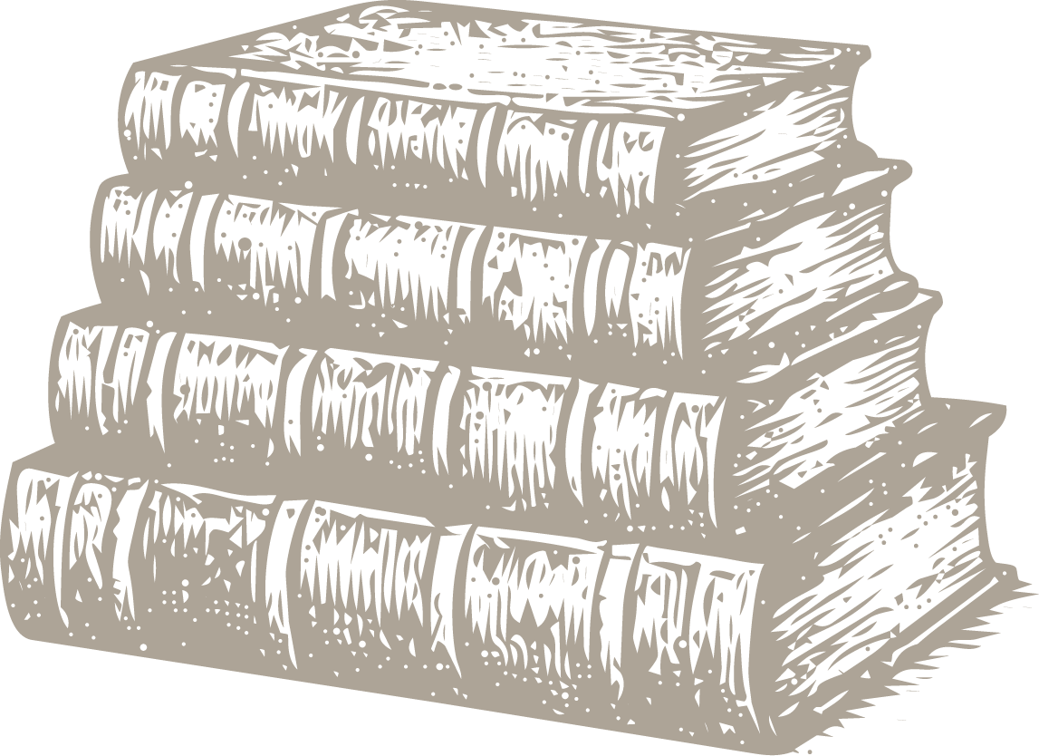 A stack of old, leather-bound books on a black background.