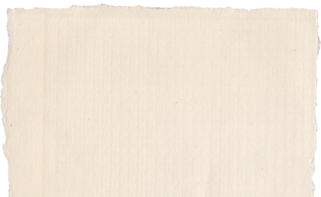 A blank, beige, textured paper surface with slightly frayed edges.