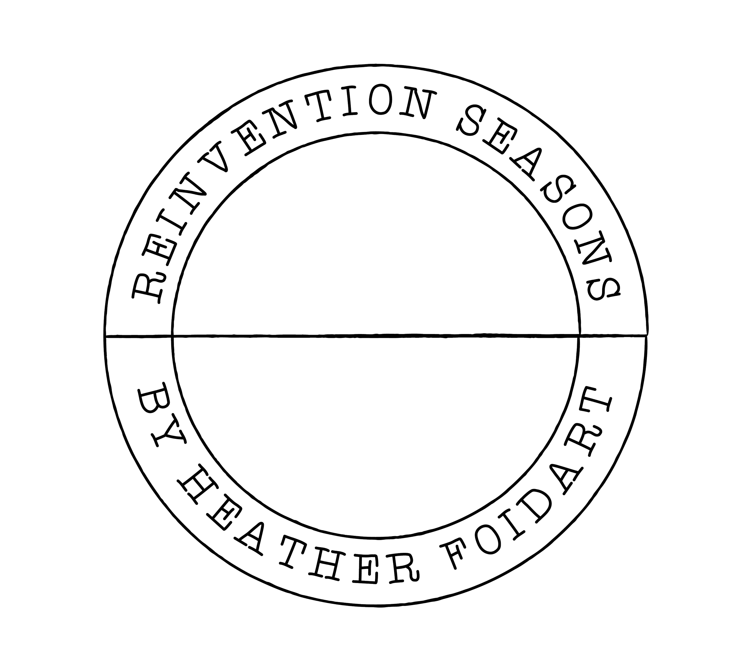 A circular seal with the words "HEATHER FOIDART: REINVENTION SEASONS" around the outer edge.