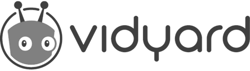 Logo of Vidyard featuring a stylized cartoon ladybug head with antennae and the company name in black text.