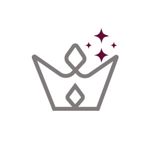 A stylized crown with four sparkling stars above it, indicating elegance or luxury