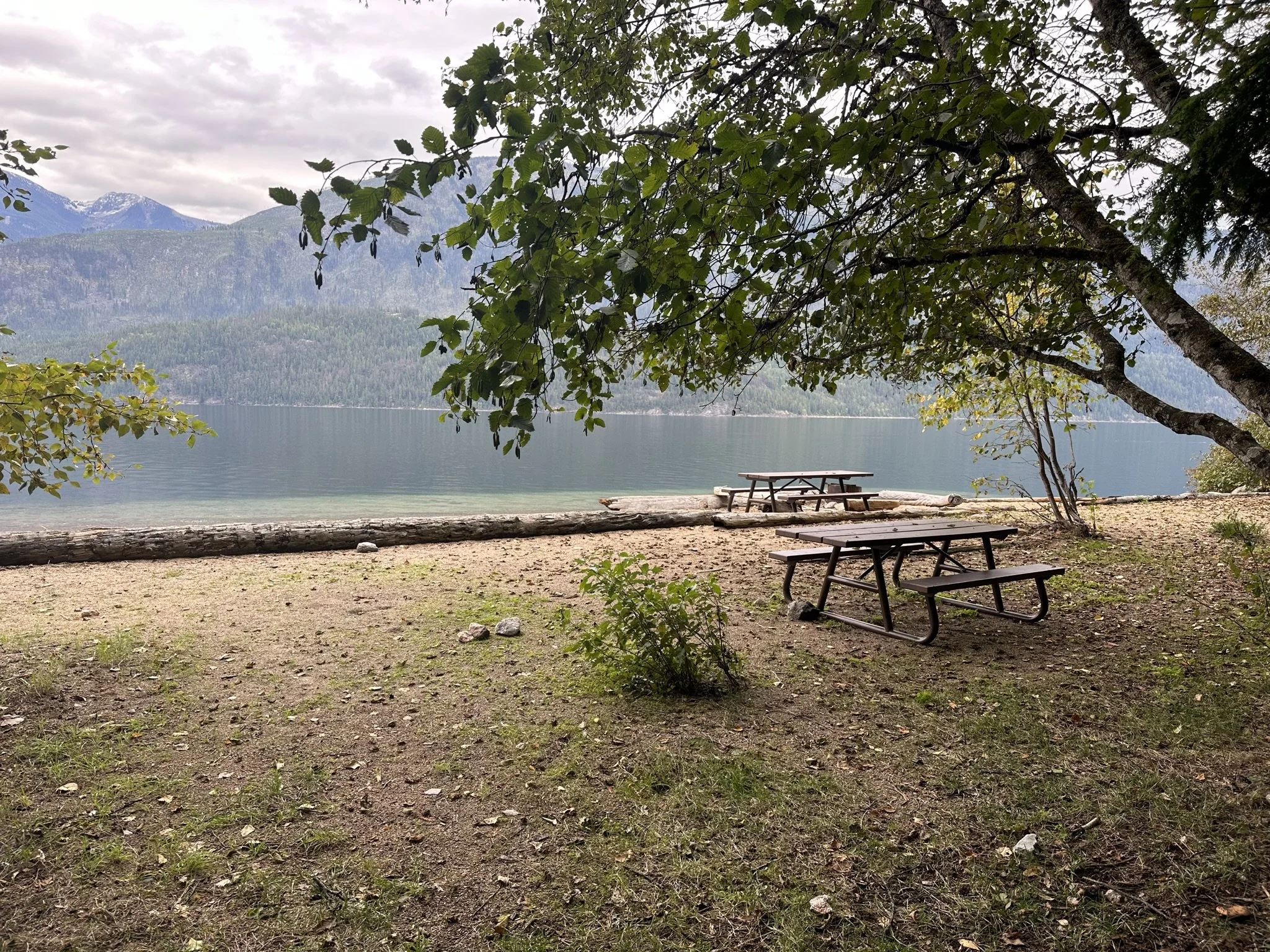 picnic tables on the west shore of Slocan lake.jpeg
