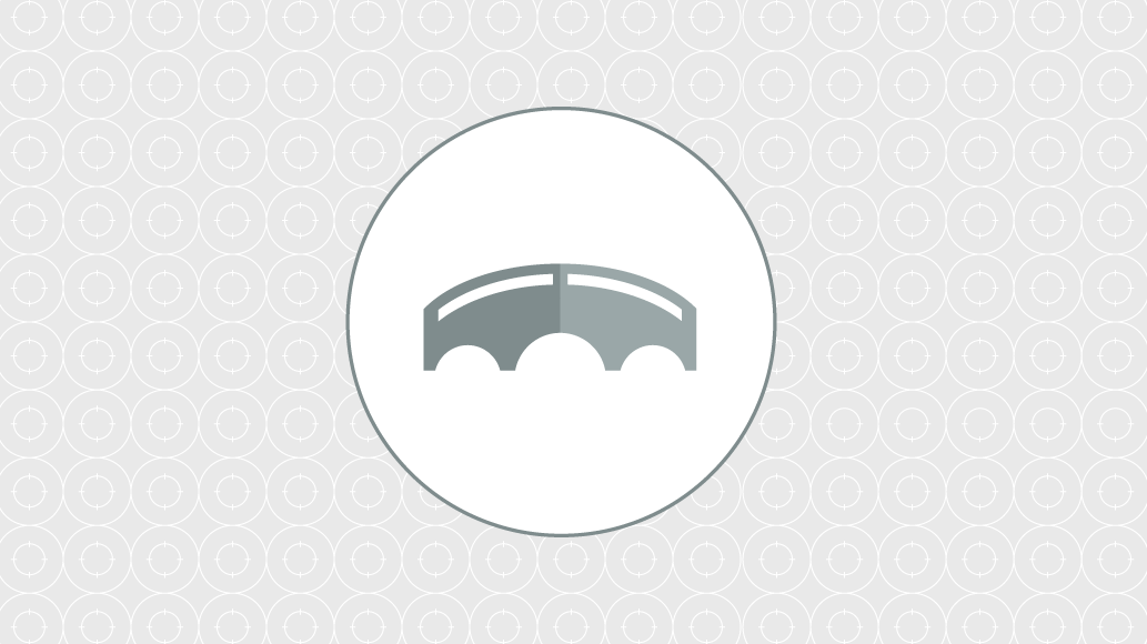 Icon of a gray bridge with three arches inside a circular border.