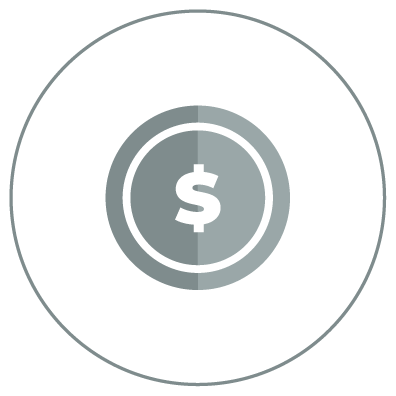 Close-up of a metallic coin with a dollar sign in the center, partially inside a ring, on a white and gray background.