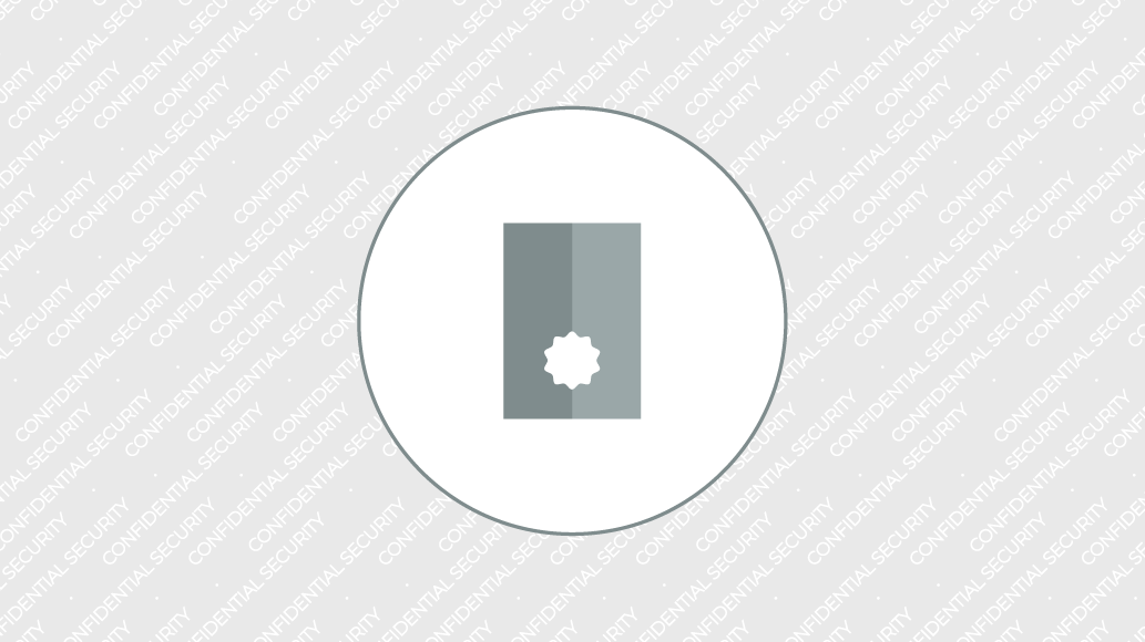 A security badge with a star in the center, set against a plain background.