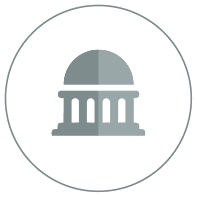 Icon of a classical building or courthouse with a dome and columns
