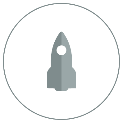 Gray rocket icon inside a circle.