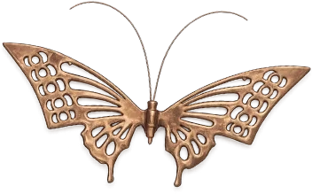 Decorative metallic butterfly with intricate cutout wings and antennae.