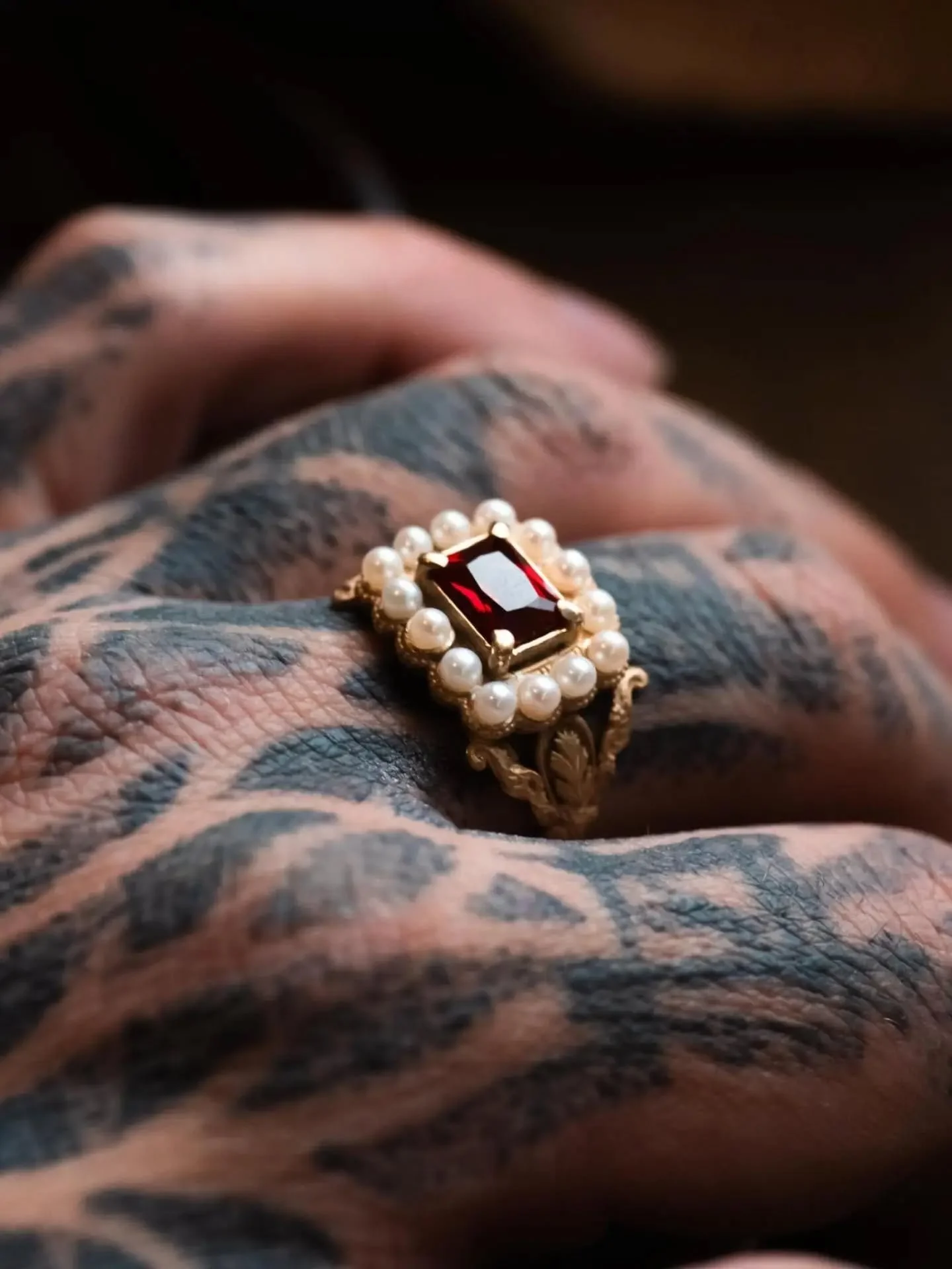 A few extra angles on The Weeping Heart ring 🙏

Victorian-inspired, made in 22ct gold with freshwater pearls and an ethical ruby.

Pearls have long carried associations with tears in mourning jewellery, not only as symbols of sorrow, but as small fo