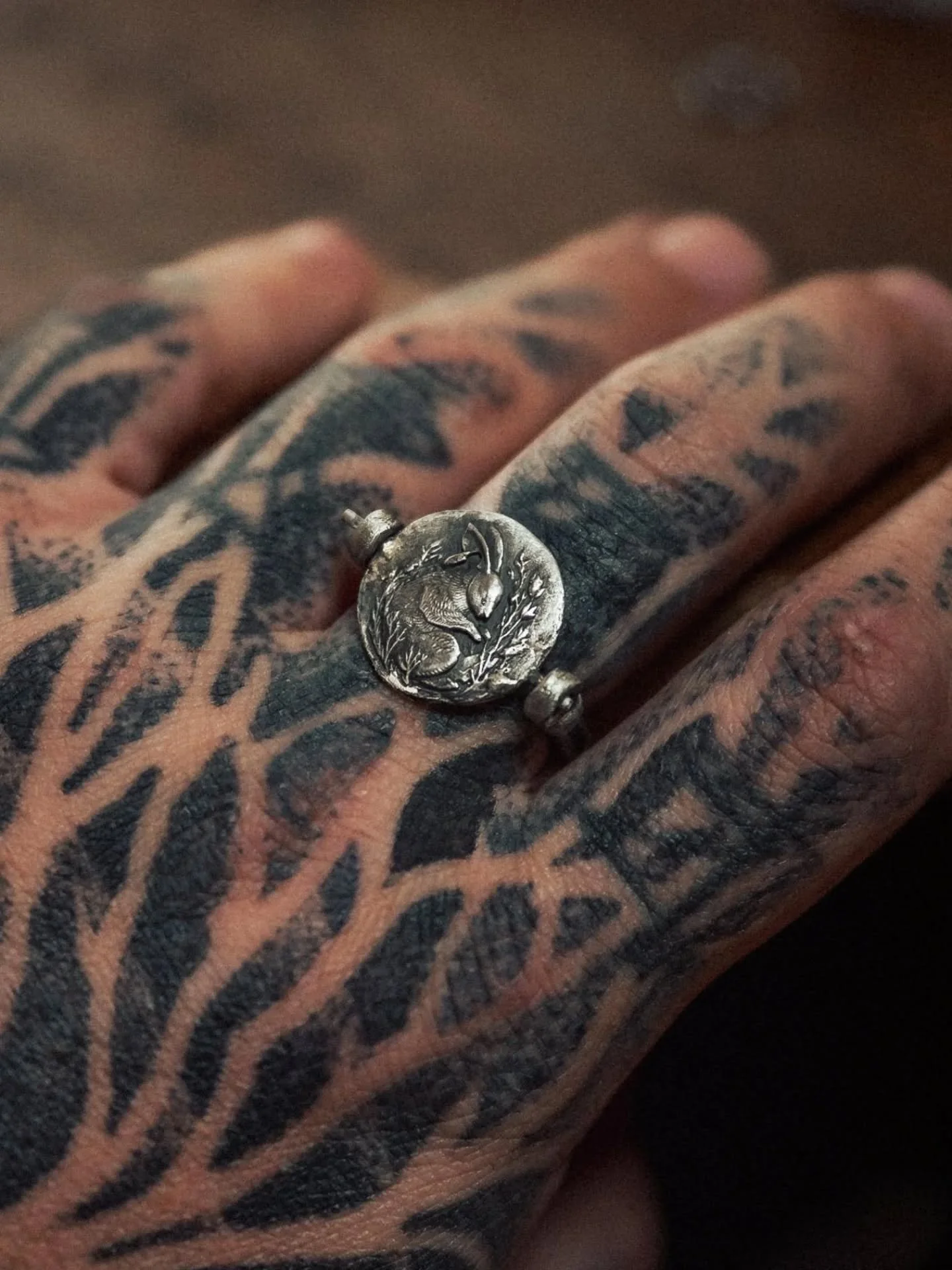 The first of a handful of Charon&rsquo;s Obol inspired flip rings.

Made as small double-sided relics, these pieces are designed with carved imagery on one side and personalised text on the other, so that each one can hold both symbol and inscription