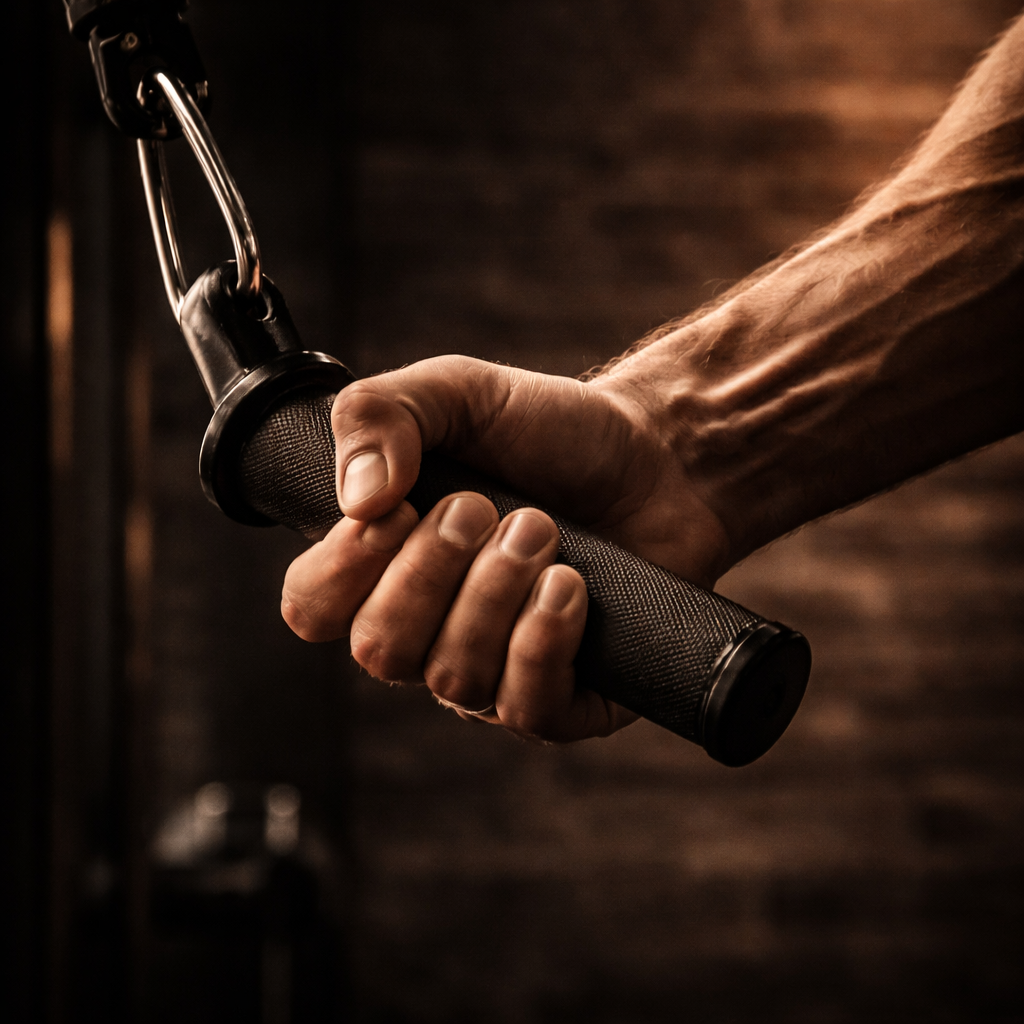 Hand gripping a microphone attached to a stand, with a dark background.