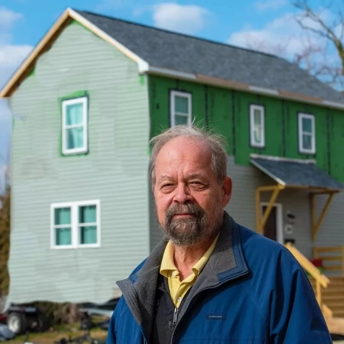 Ed Minch standing in front a newly constructed green house
