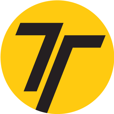 Black number 77 on a yellow circular background