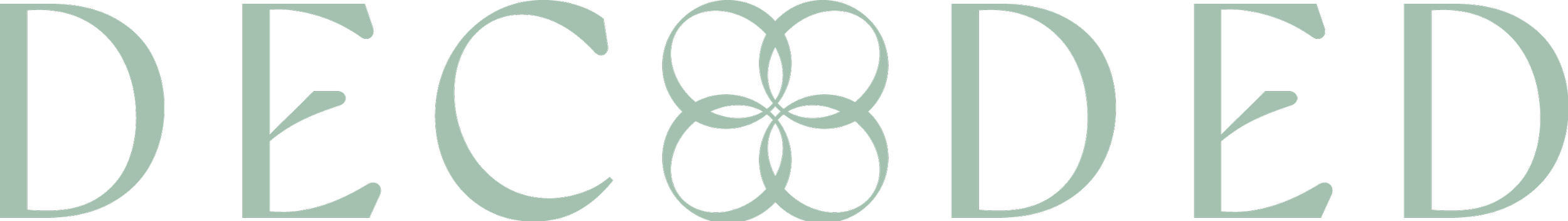 Decorated text spelling 'DECORATED' in stylized font with blue-green color on a black background.