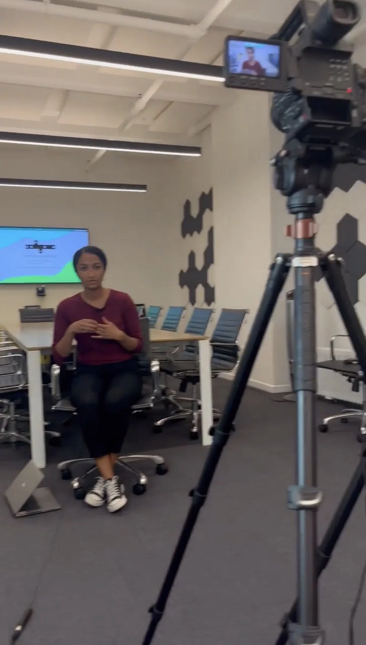 Corporate interview video production setup in conference room