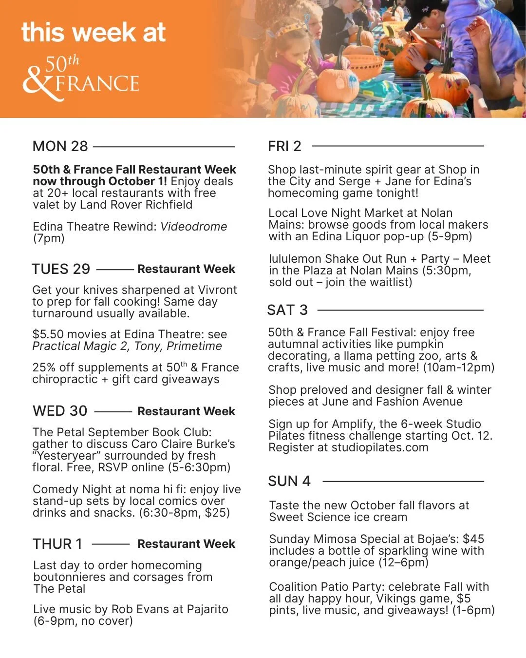 Can you believe October is here already? With Fall Restaurant Week in full swing plus Fall Festival on Saturday, there&rsquo;s something for everyone at 50th &amp; France! 🍂