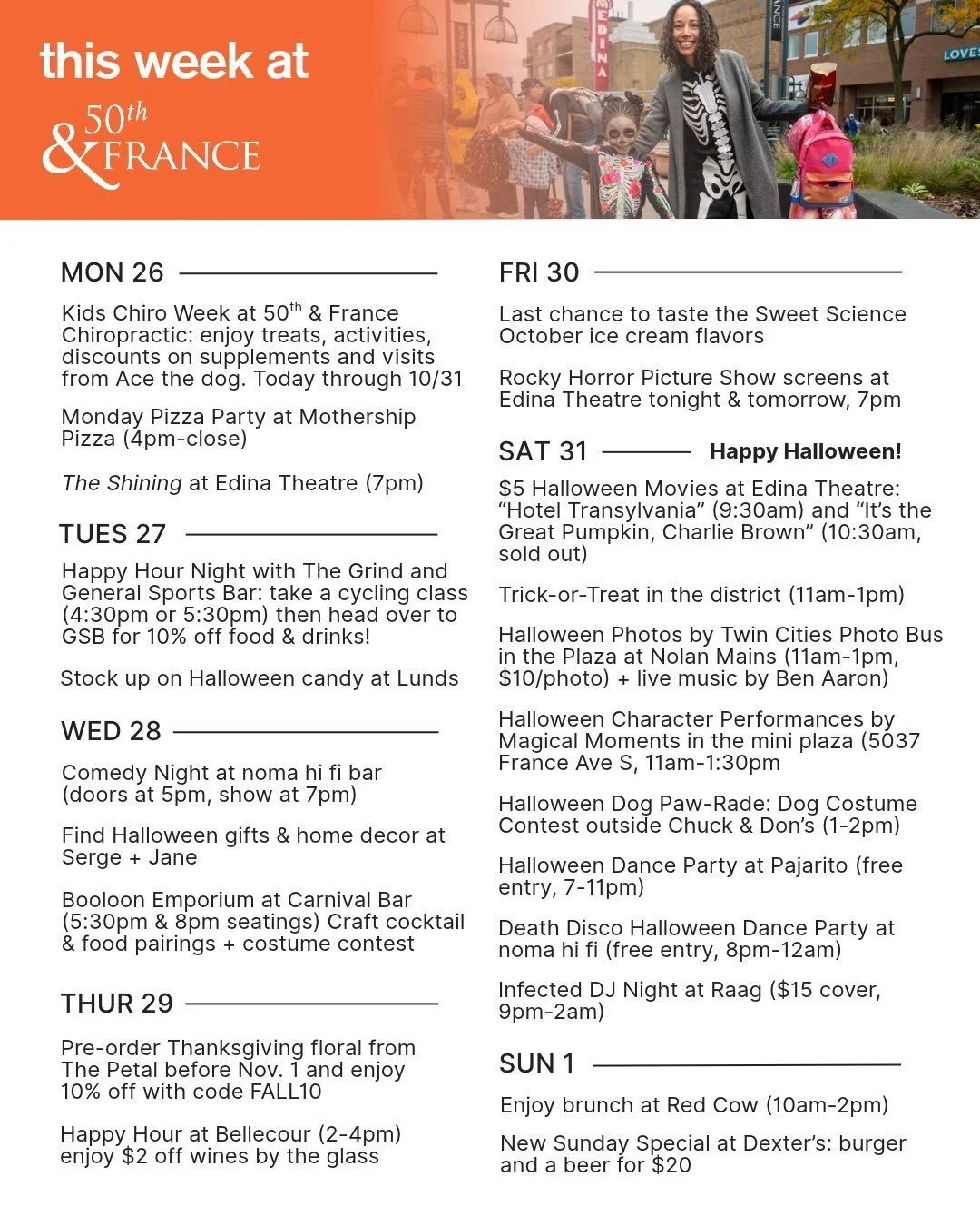 It&rsquo;s Hallo-week here at 50th &amp; France! Stock up on candy, find the final touches on your costumes, and join us for a jam-packed weekend of Halloween fun! 

Swipe ➡️ for event graphics and more info!