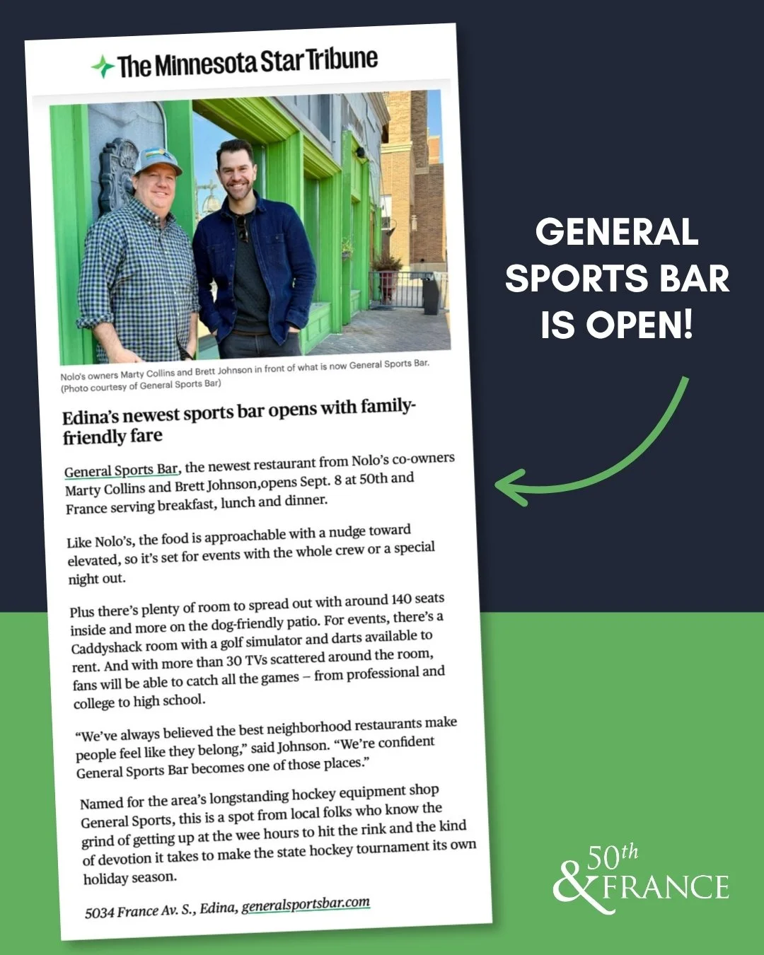 General Sports Bar Opening at 50th and France