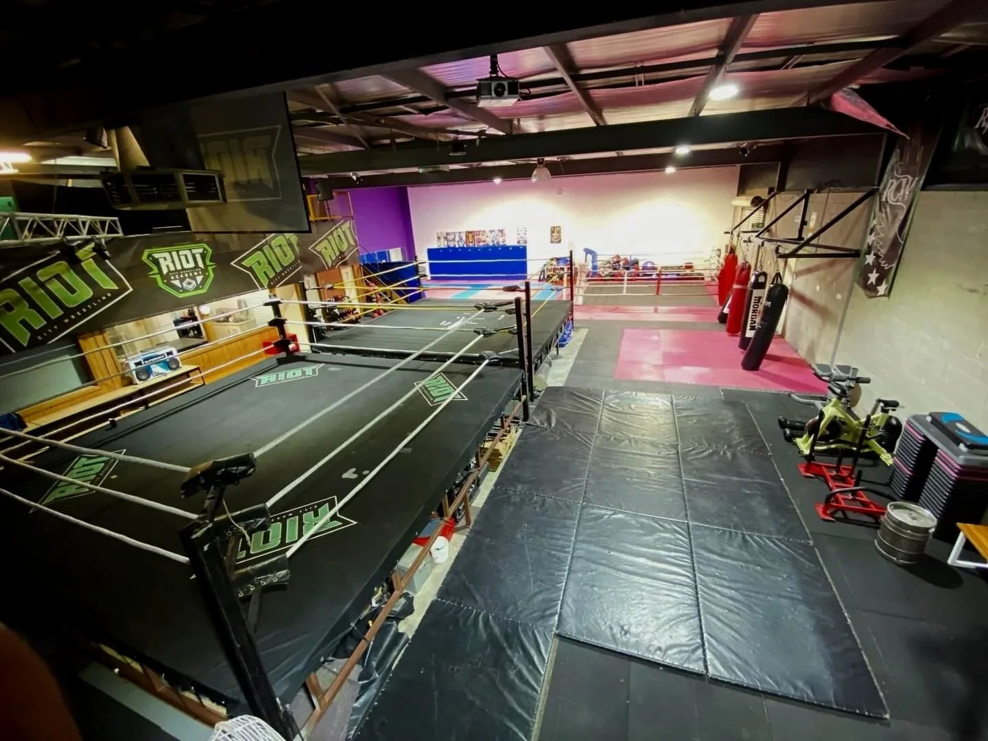 Riot City Wrestling's training academy boasting two rings.