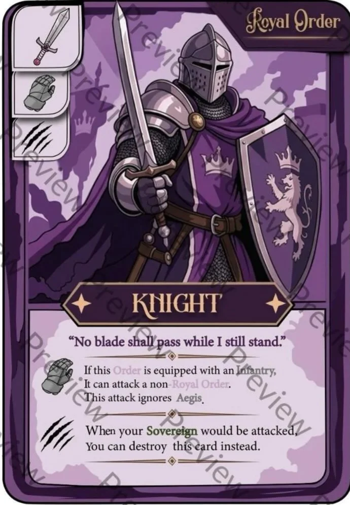A concept art of the Royal Order, Knight. Heavily influenced by the likes of Buster Blader and the Queen in chess. It's purpose is to be the last line of defense to the Sovereign (King)
