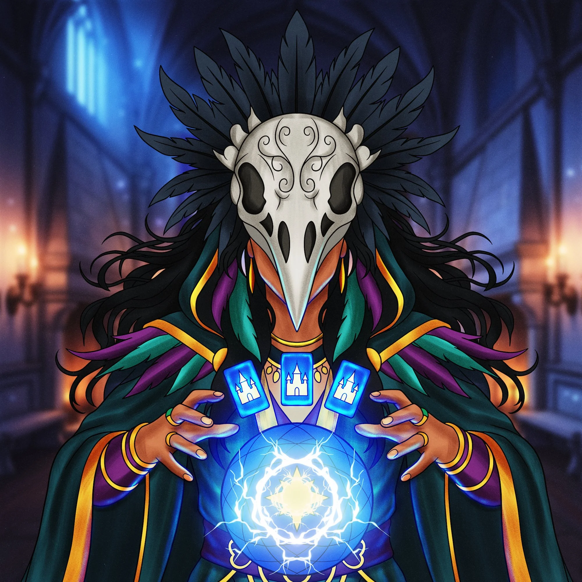 Sovereign’s Gambit Seer card featuring a mystical seer in ornate fantasy attire surrounded by magical energy in dark fantasy artwork.