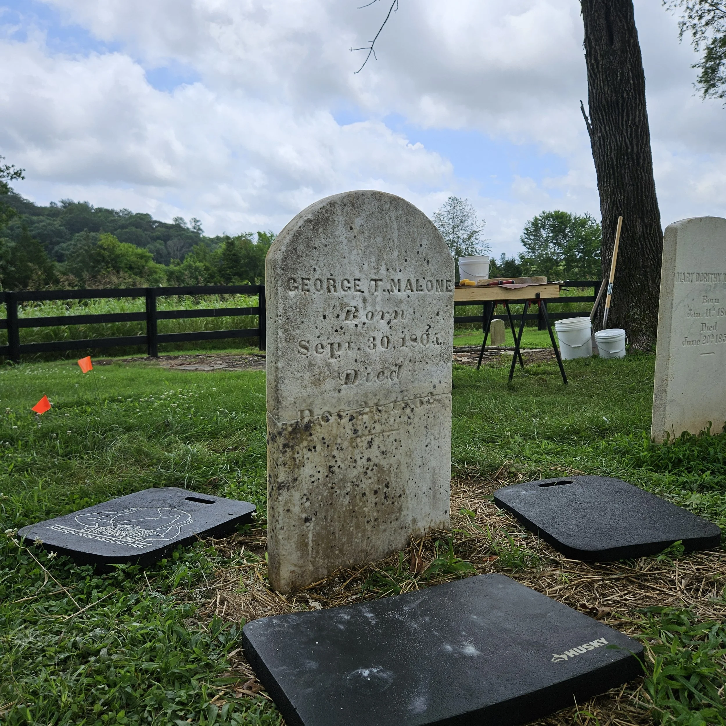 Headstone of George T. Malone after excavation and resetting