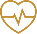 A gold heart outline with an ECG heartbeat line running through it