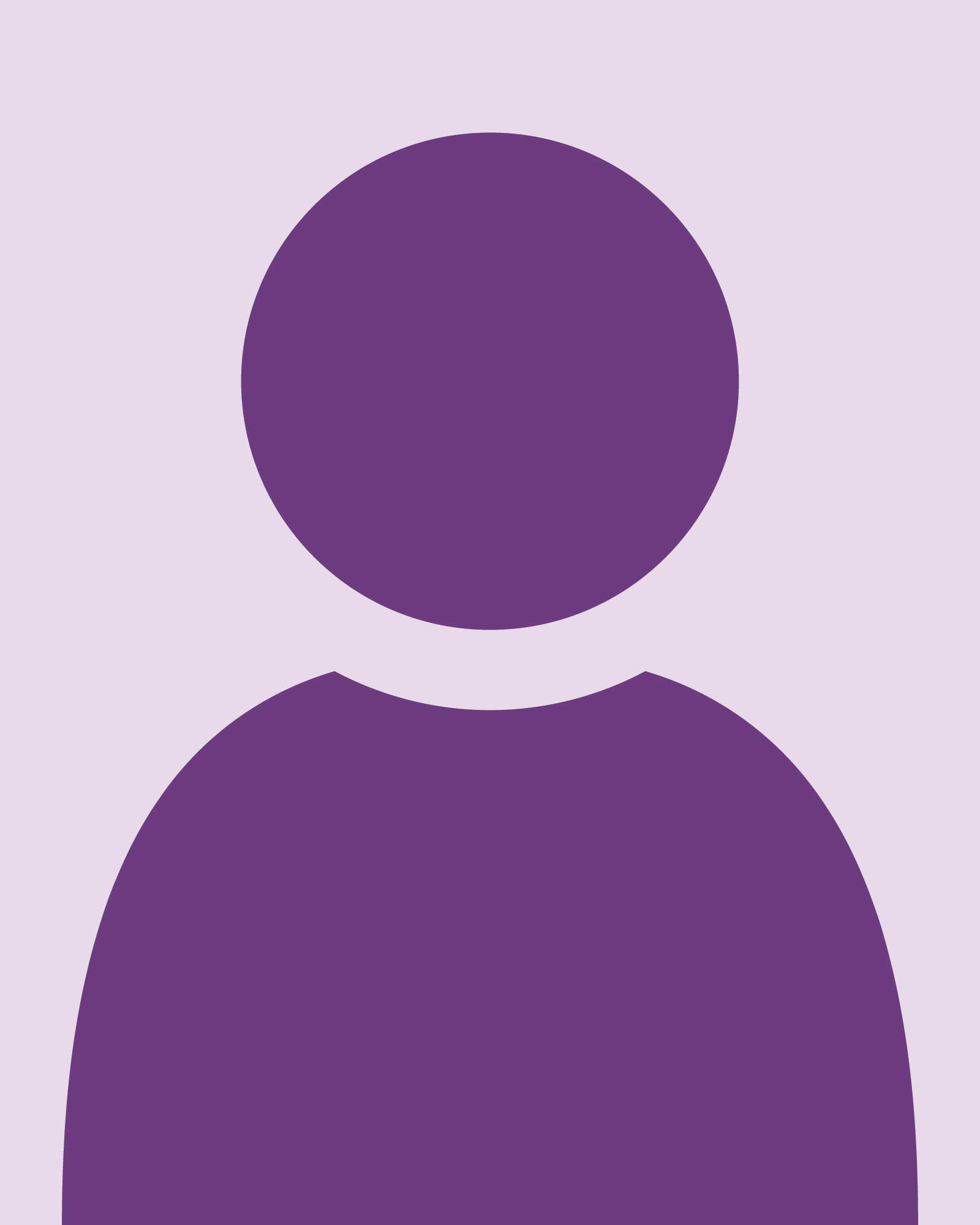 A simple, minimalistic digital illustration of a faceless person with a purple circle head and purple shirt on a light purple background.