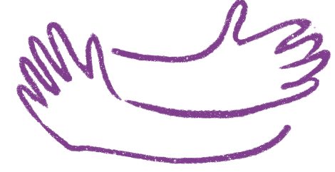 Outline drawing of a hand in purple.