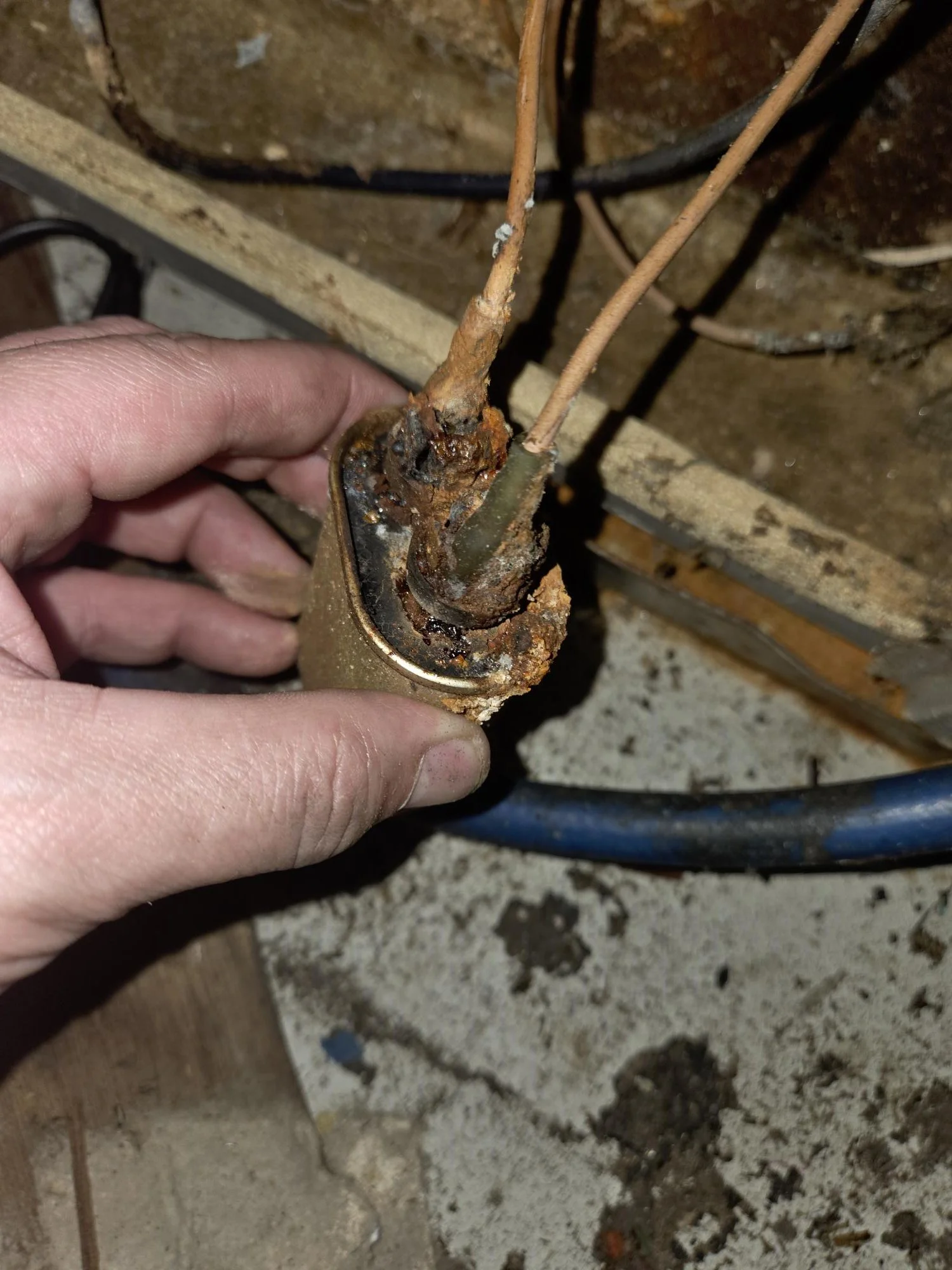 Corroded furnace parts in Alton, IL caused by recent water damage to residential home.