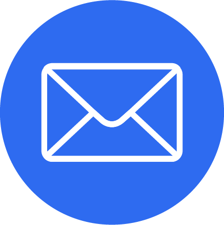 Blue circular icon with a white envelope symbol in the center, representing email or messaging.