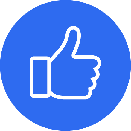 Facebook 'like' icon with a thumbs-up symbol on a blue circular background.