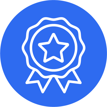 White star award ribbon on blue background.