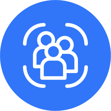 Icon of three people inside a circle, representing community or team.