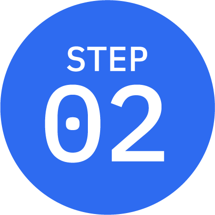 Blue circular sign with white text reading 'STEP 02'.
