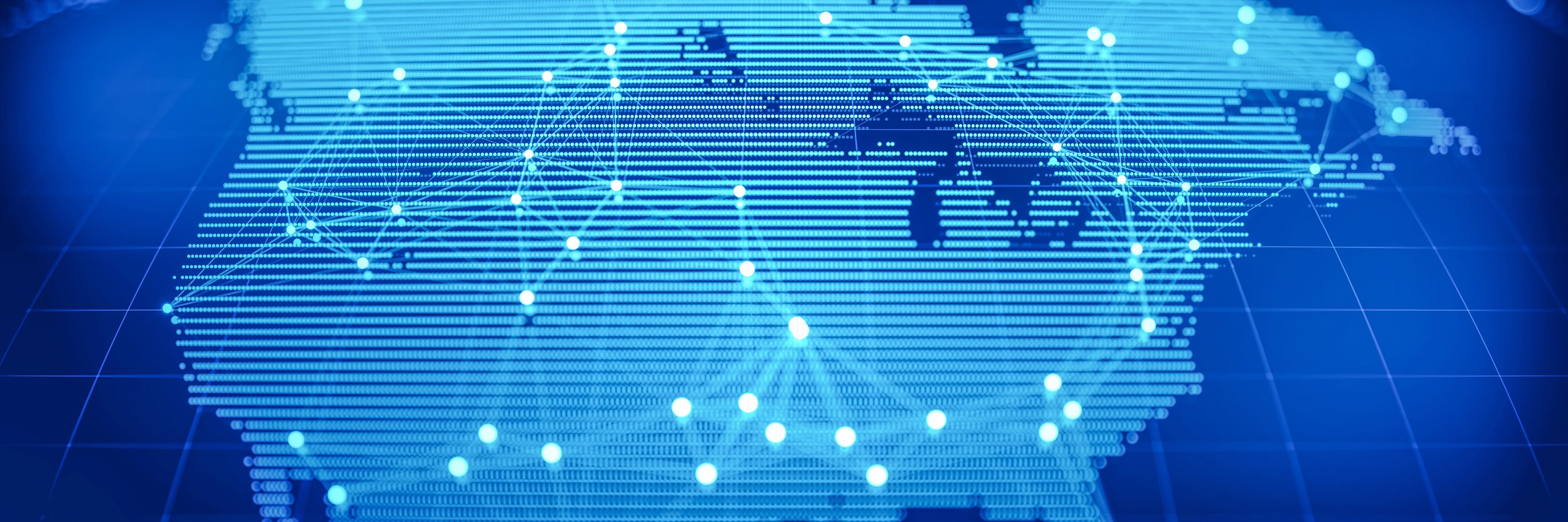 Digital illustration of a globe made of glowing interconnected dots and lines, representing a network or global connectivity.