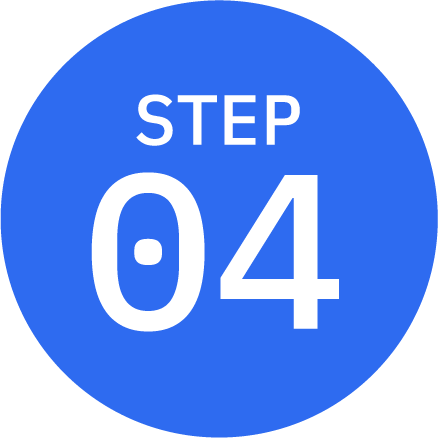 Blue circular sign with white text that reads 'STEP 04'