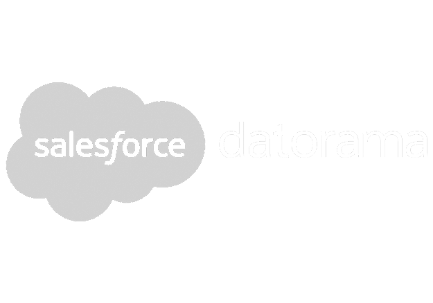 Salesforce Datorama logo with a grey cloud and white text on a black background.