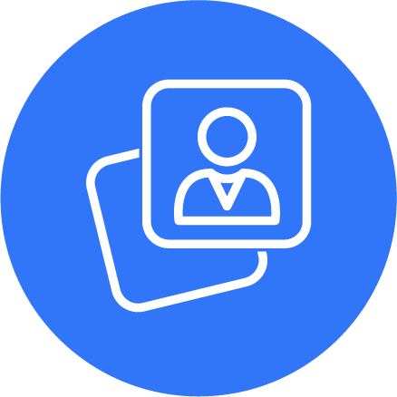 Icon of a person profile photo on a blue circular background.