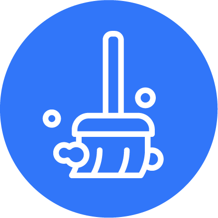 Icon of a broom with bubbles, indicating cleaning or sweeping
