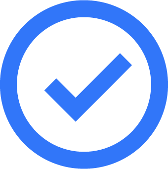 Blue check mark inside a blue circle.