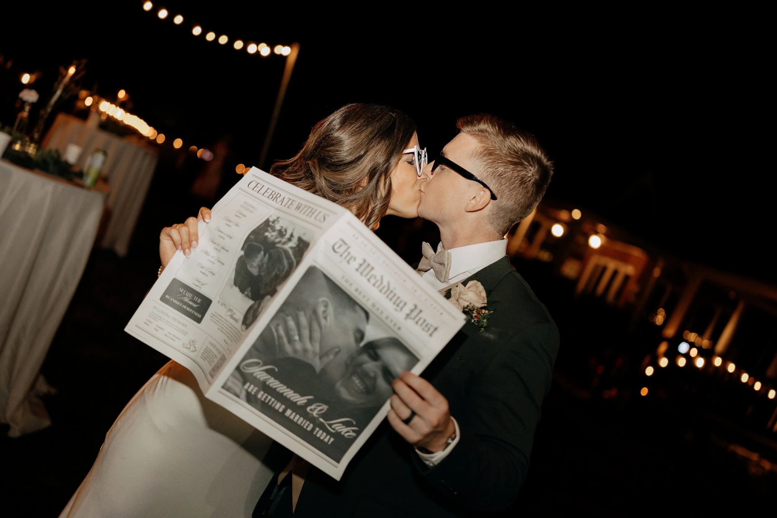 Bride and Groom kiss in sunglasses during wedding recepetion in Nashville Tennessee - Nashville Wedding Reception Photography