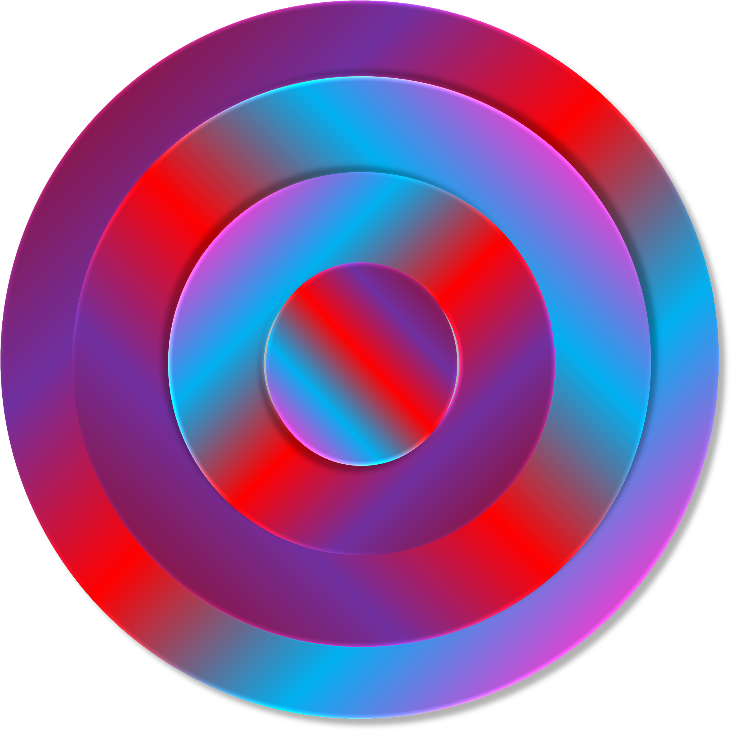 Colorful concentric circles with a gradient of purple, red, and blue tones on a black background.