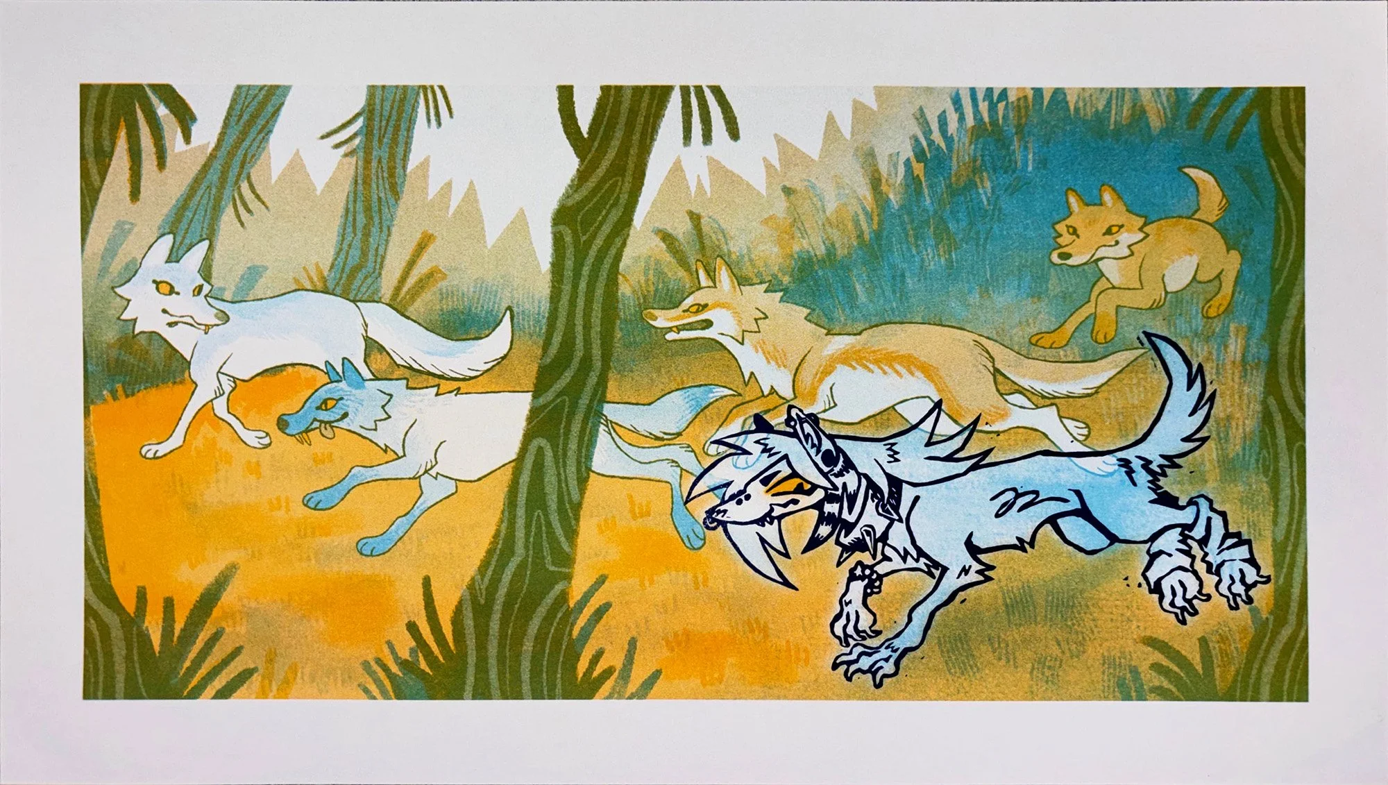 Wolf Pack | Riso Print with Lino, 2025