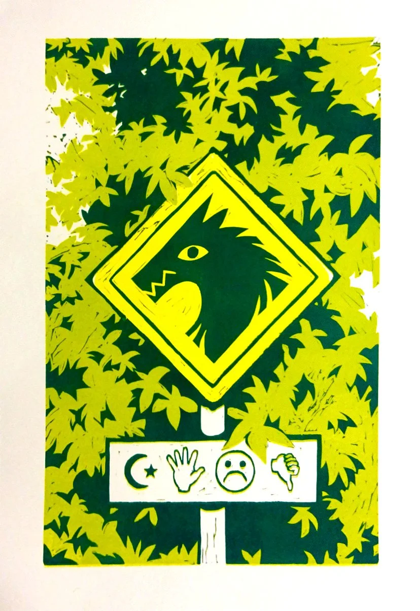 Wild Warning | Reduction Lino Print, 2025