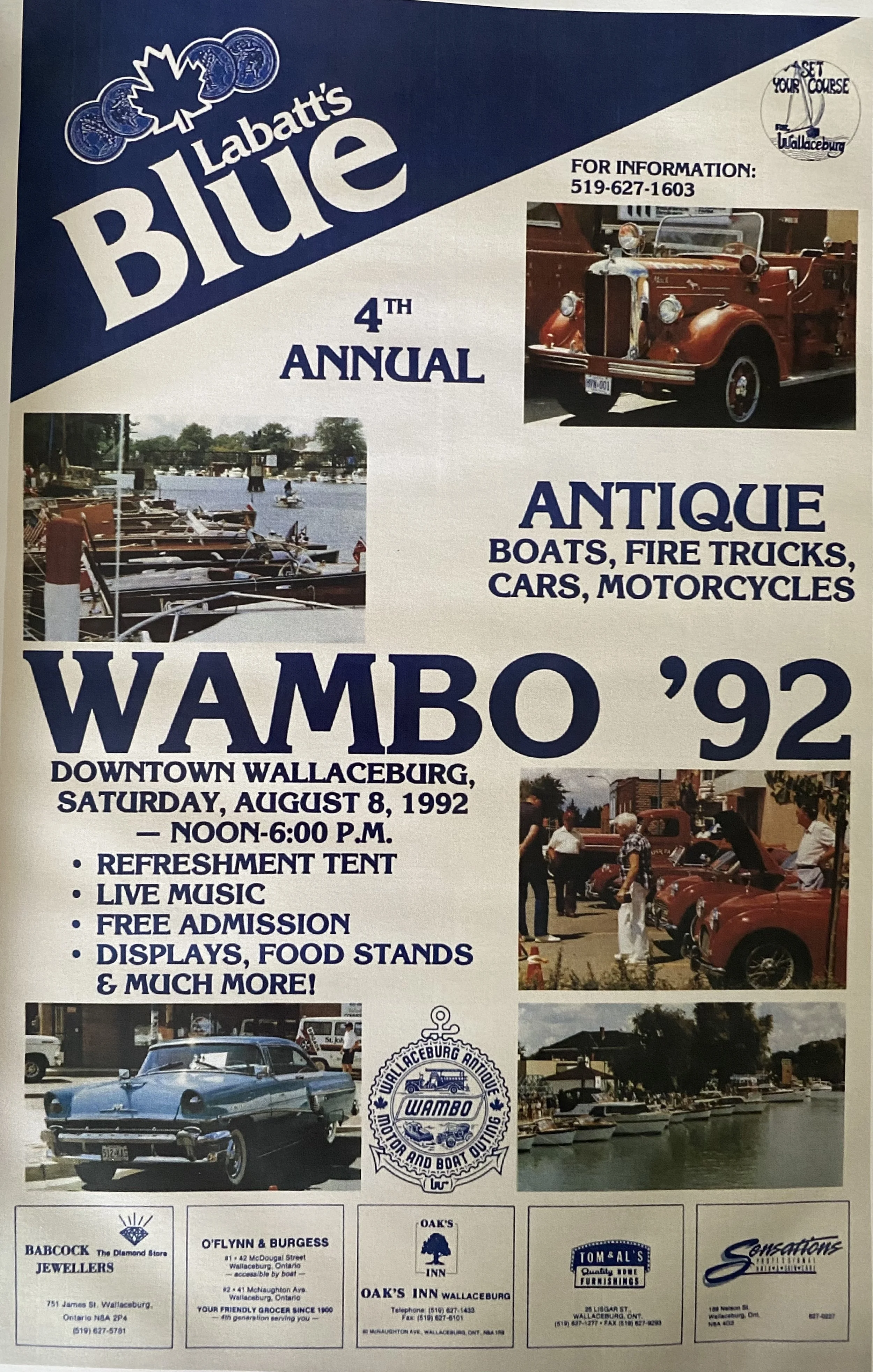 Collectible post for WAMBO event in 1992 showing cars, boats, fire trucks and more.