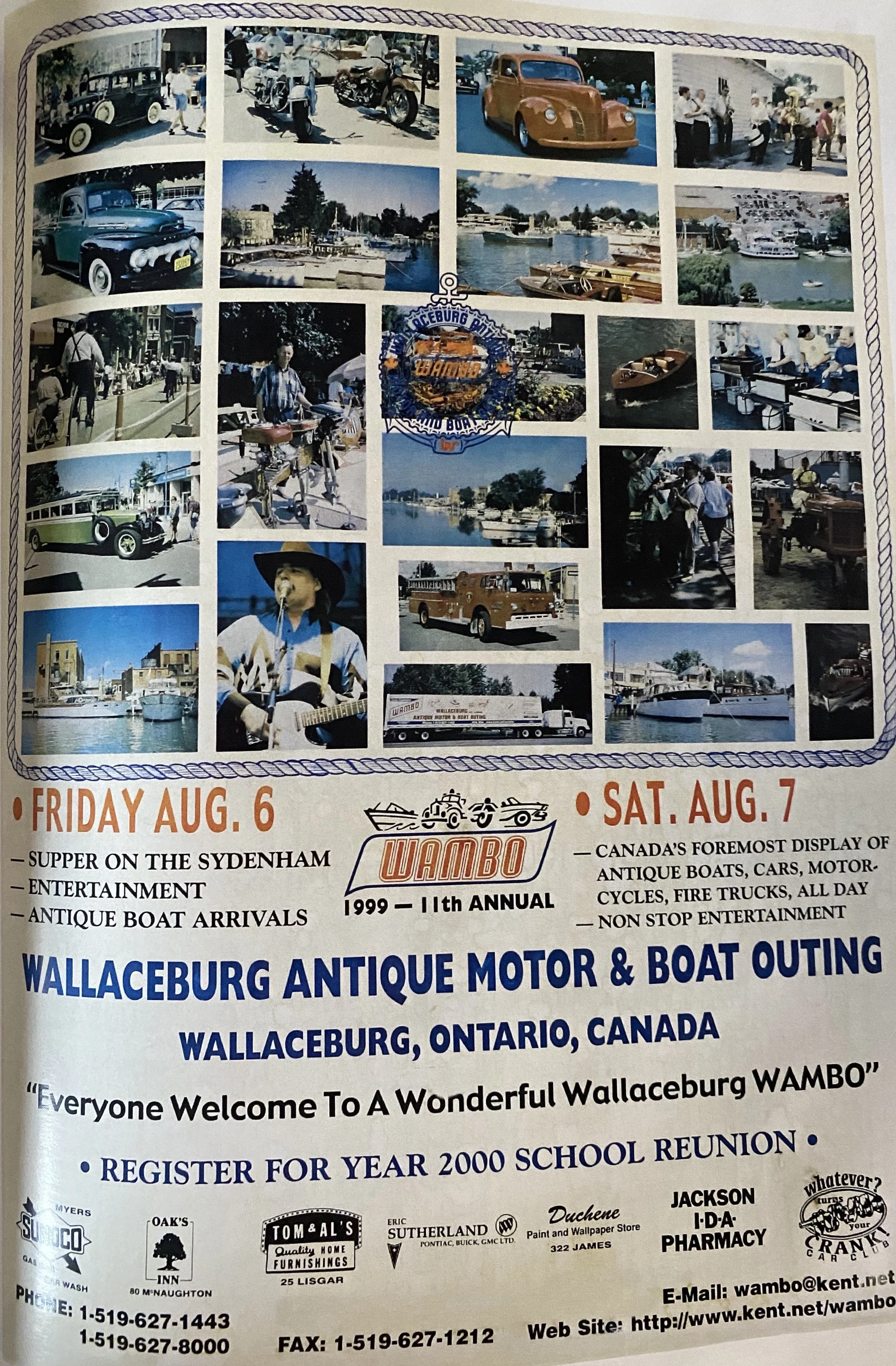 Collectible post for WAMBO event in 1999 showing cars, boats, fire trucks and more.
