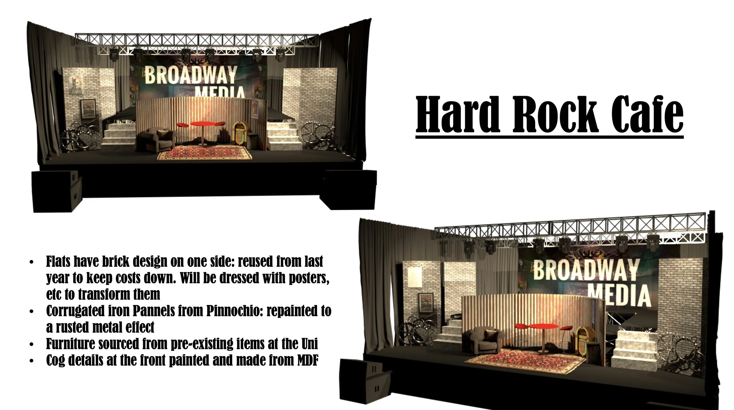 Concept art for 'We Will Rock You' youth production with Urban stage, 2024. 
