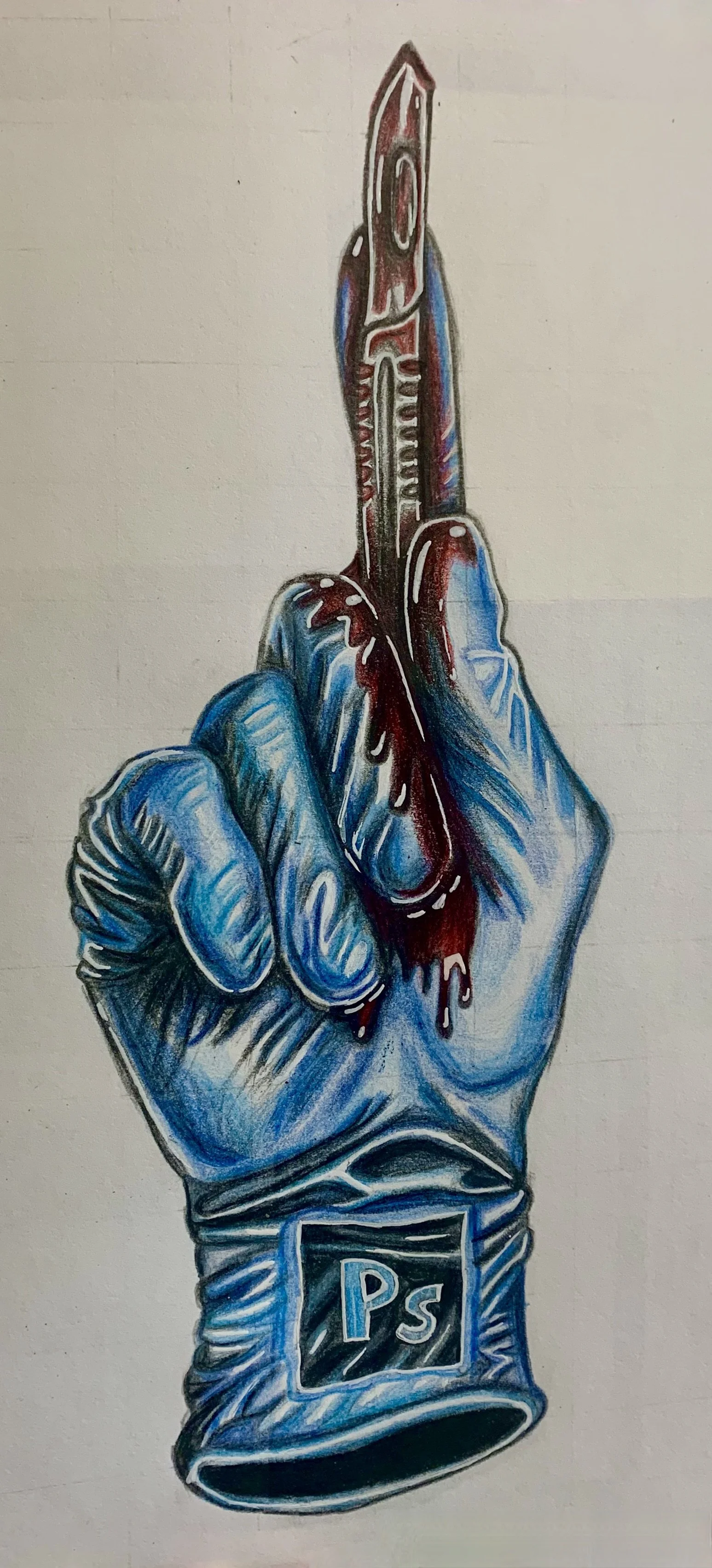 A study of Sam Bailey's 'Edit' in coloured pencil, 2019.  