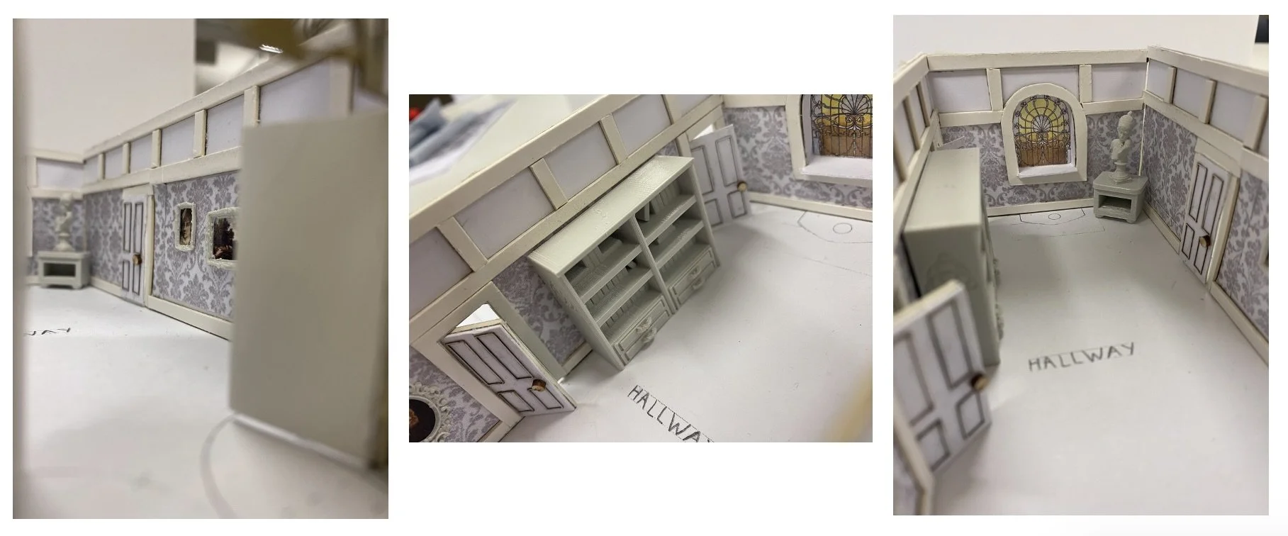 1:50 scale model based on TV drama script, 'The Small Garden'. Victorian townhouse brief, in which I designed and elevated the main hallway. 